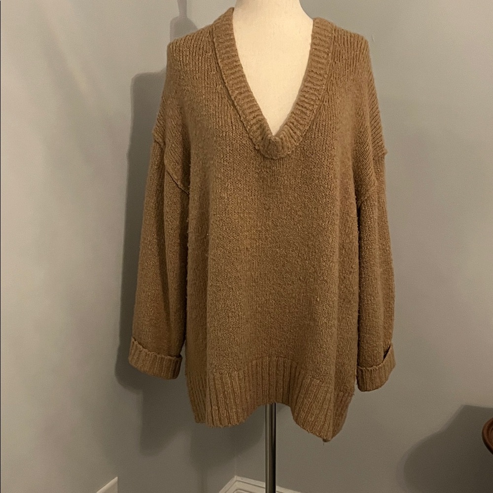 Free People Tan V-Neck Sweater